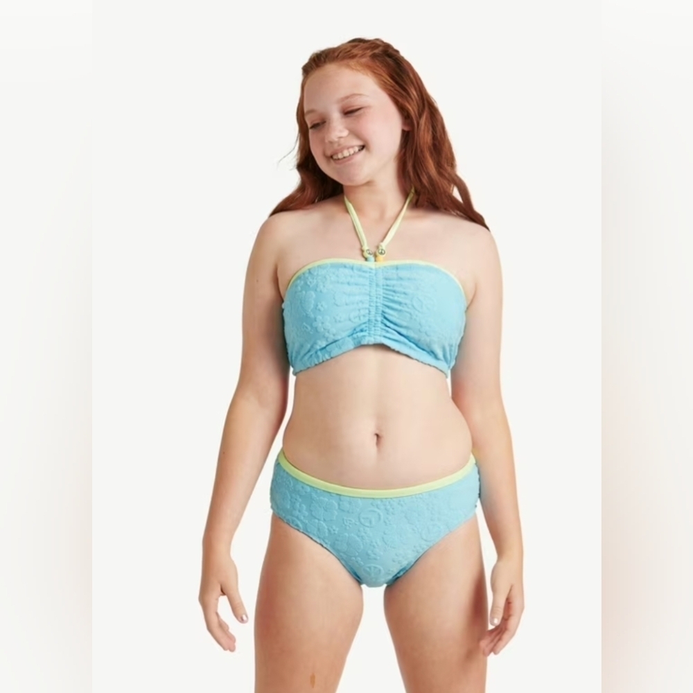 Justice Justice Girls 2 Piece Flounce Top Bikini Swimsuit  Light Blue Size L(12/